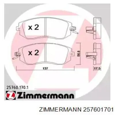 Pastillas de freno 257601701 Zimmermann