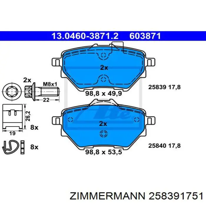 258391751 Zimmermann pastillas de freno traseras