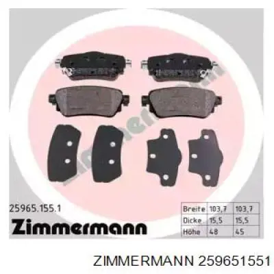 Pastillas traseras de freno Zimmermann 259651551 precio, desde 20,98 EUR