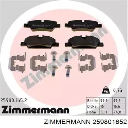 25980.165.2 Zimmermann pastillas de freno traseras