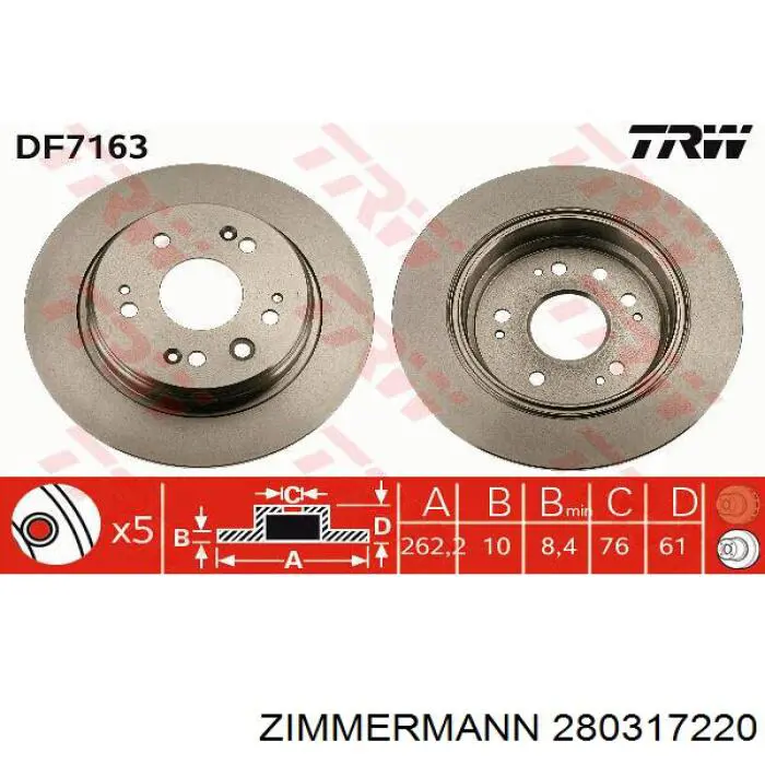 280.3172.20 Zimmermann disco de freno trasero