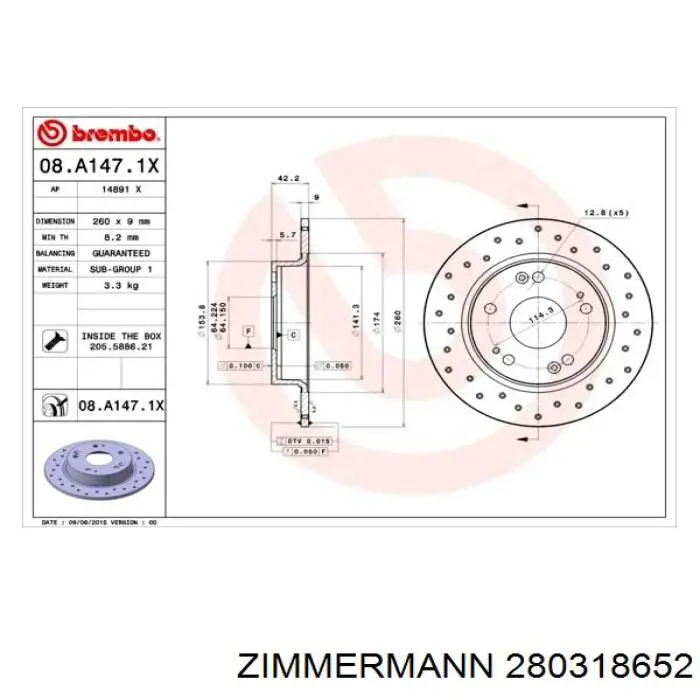 280.3186.52 Zimmermann disco de freno trasero