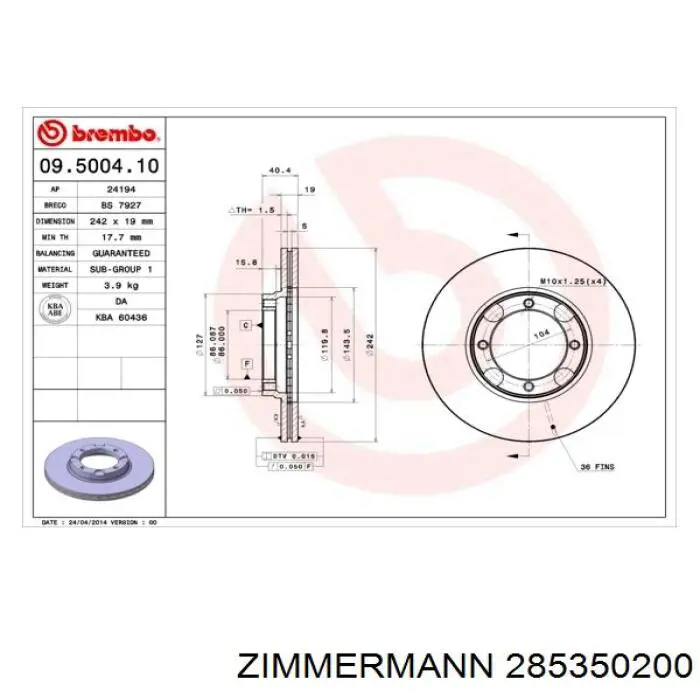 Freno de disco delantero Hyundai Accent 1