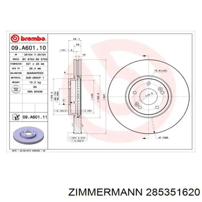 Disco de freno 285351620 Zimmermann