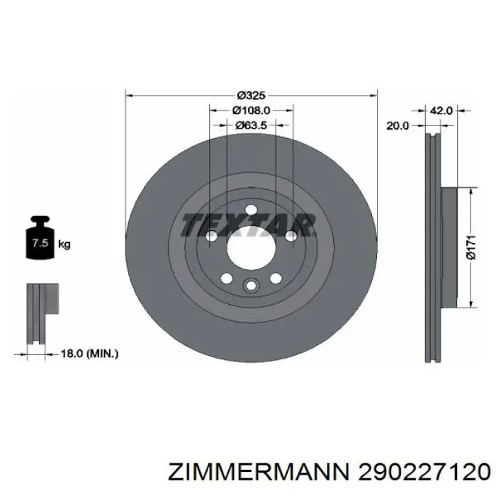 290.2271.20 Zimmermann disco de freno trasero