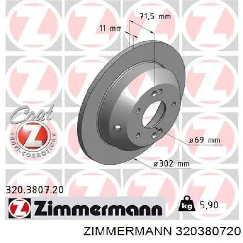 320.3807.20 Zimmermann disco de freno trasero