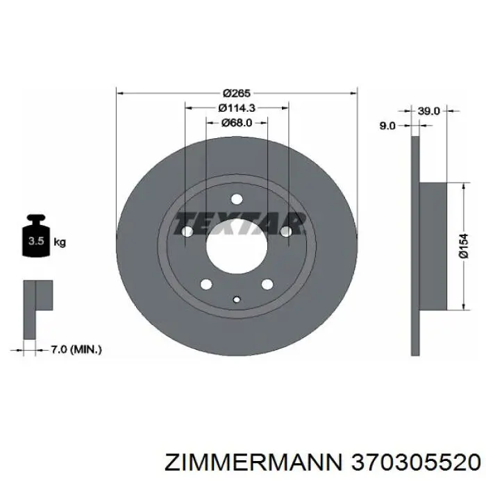 Disco de freno trasero 370305520 Zimmermann