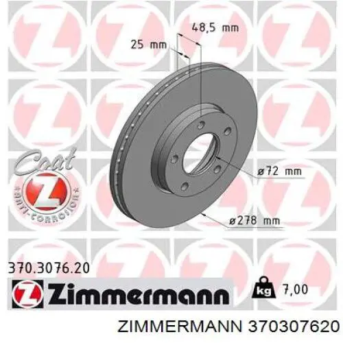 370307620 Zimmermann disco de freno delantero