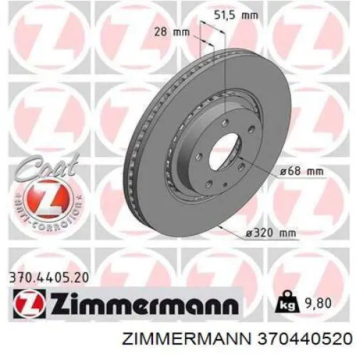Frenos delanteros Zimmermann 370440520 precio, desde 73,70 EUR