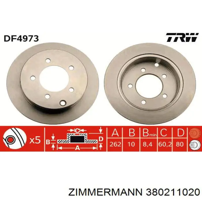 380211020 Zimmermann disco de freno trasero