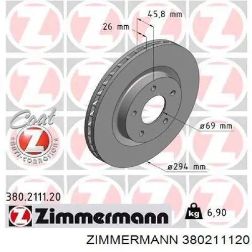 380.2111.20 Zimmermann disco de freno delantero