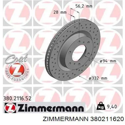 380.2116.20 Zimmermann disco de freno delantero