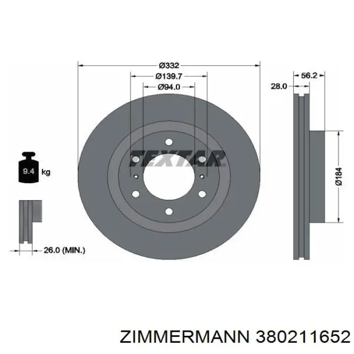 380.2116.52 Zimmermann disco de freno delantero