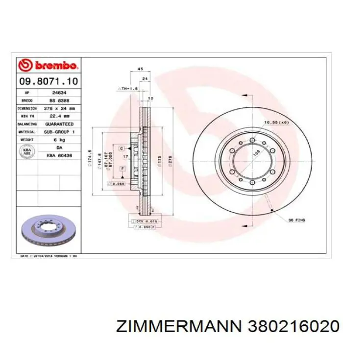 380.2160.20 Zimmermann freno de disco delantero