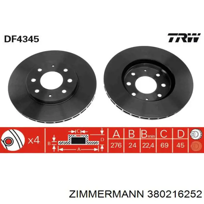 380.2162.52 Zimmermann freno de disco delantero