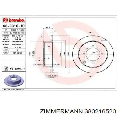 Disco de freno trasero Zimmermann 380216520 precio, desde 34,39 EUR