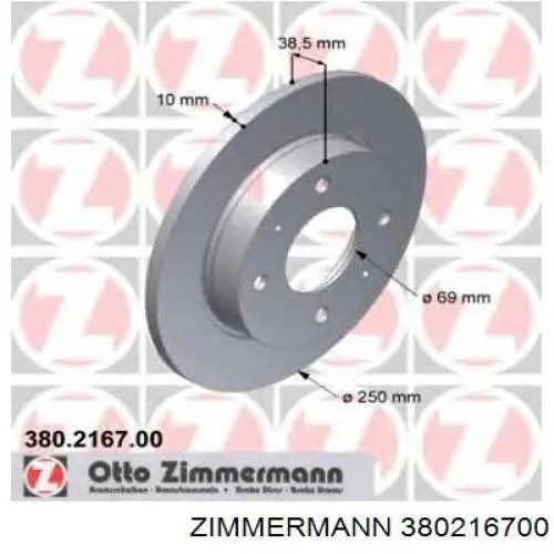 380.2167.00 Zimmermann disco de freno trasero