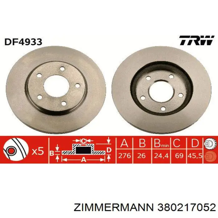 Disco de freno delantero Zimmermann 380217052