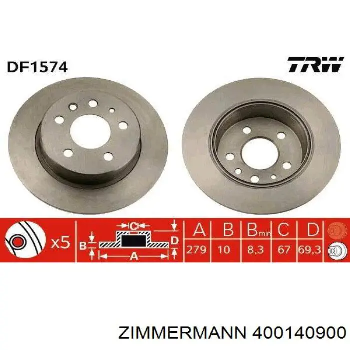 400140900 Zimmermann Freno de disco trasero
