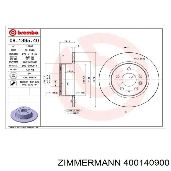 Disco de freno trasero Zimmermann 400140900 precio, desde 35,86 EUR