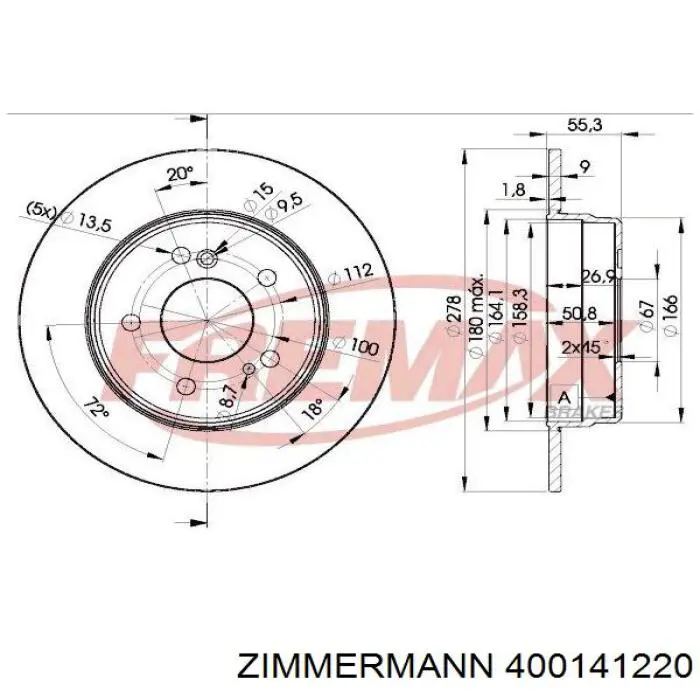 400141220 Zimmermann disco de freno trasero