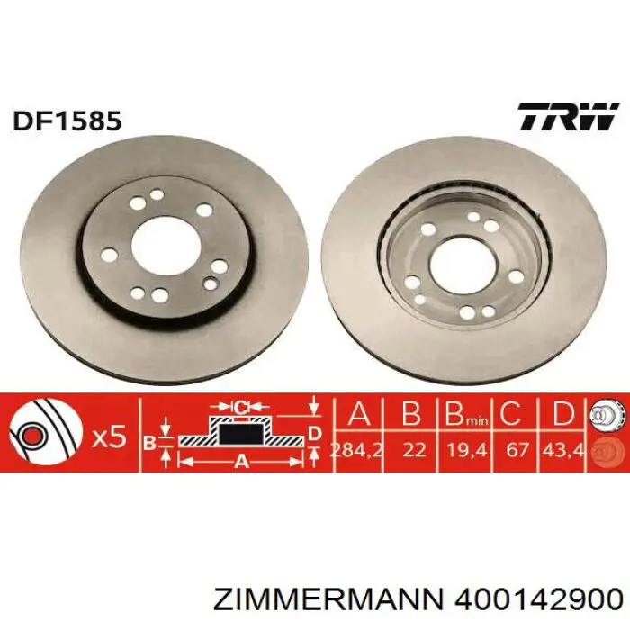 400142900 Zimmermann freno de disco delantero