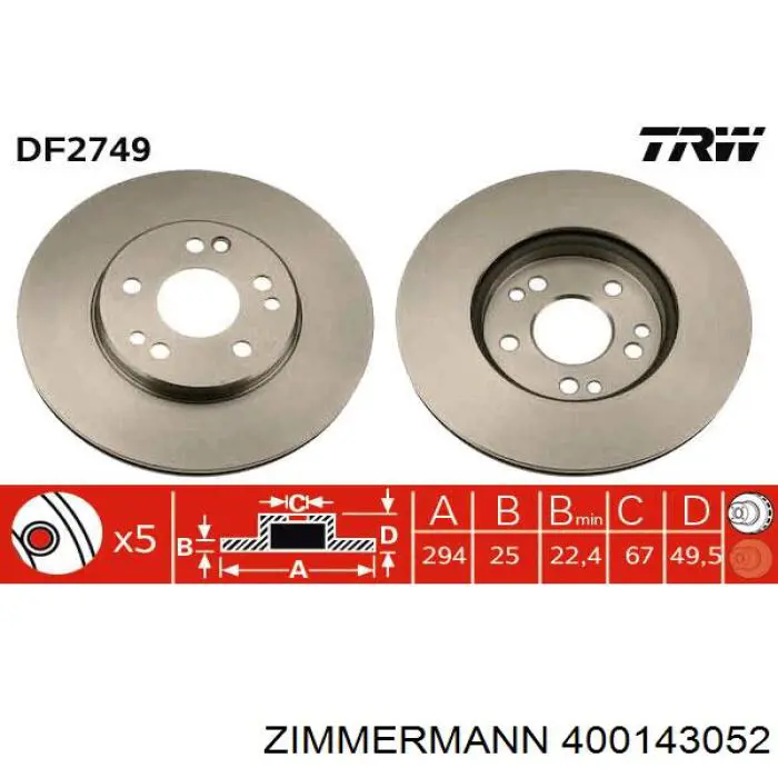 400.1430.52 Zimmermann freno de disco delantero