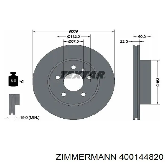 400144820 Zimmermann disco de freno delantero