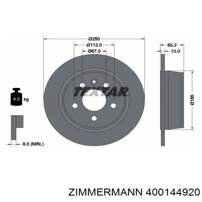 400144920 Zimmermann disco de freno trasero