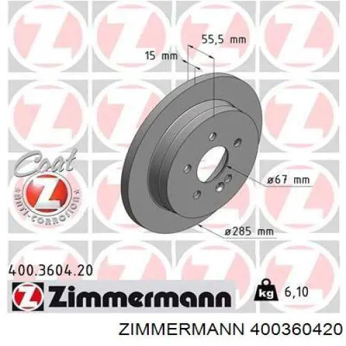 400.3604.20 Zimmermann disco de freno trasero