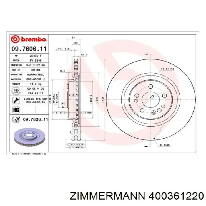 Frenos delanteros Zimmermann 400361220 precio, desde 63,58 EUR