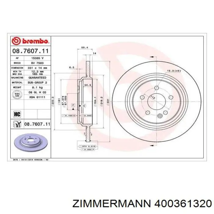 Disco de freno trasero Zimmermann 400361320 precio, desde 49,27 EUR