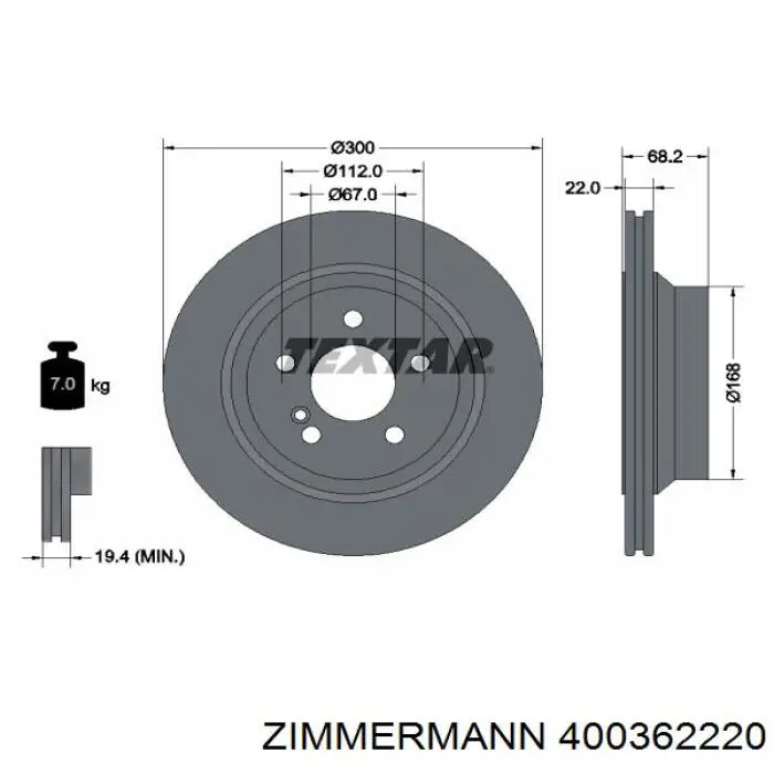 400362220 Zimmermann disco de freno trasero