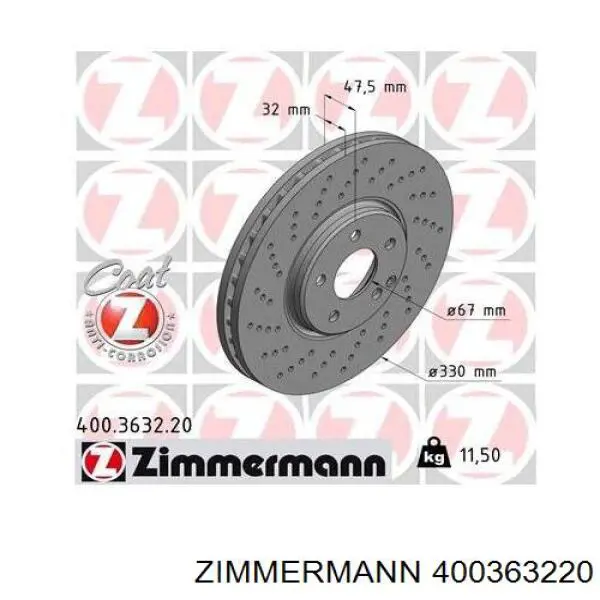 400363220 Zimmermann disco de freno delantero