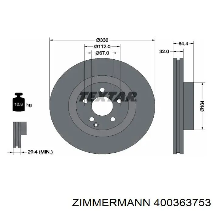 400.3637.53 Zimmermann disco de freno delantero