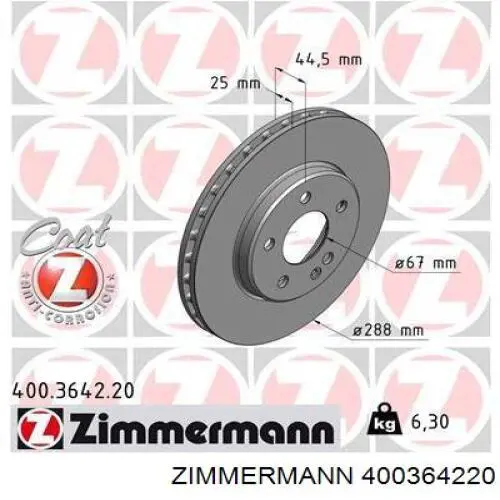 400364220 Zimmermann freno de disco delantero