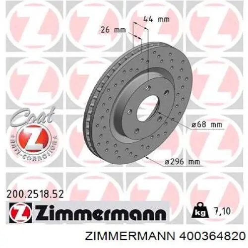 400364820 Zimmermann disco de freno delantero