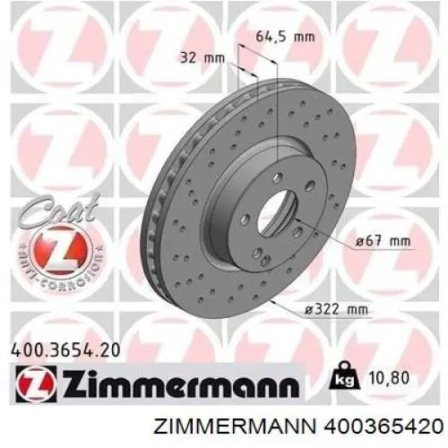 400365420 Zimmermann disco de freno delantero