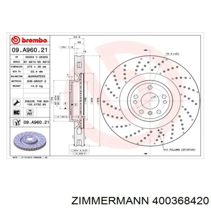 Frenos delanteros Zimmermann 400368420 precio, desde 93,37 EUR