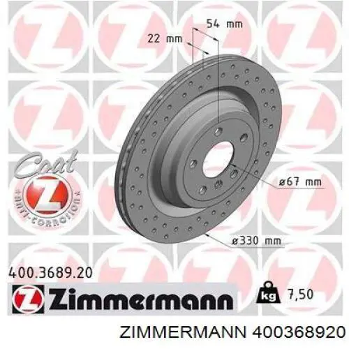 400.3689.20 Zimmermann disco de freno trasero