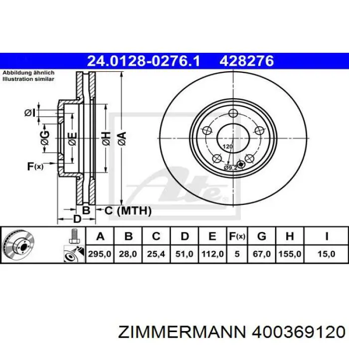 400369120 Zimmermann disco de freno trasero