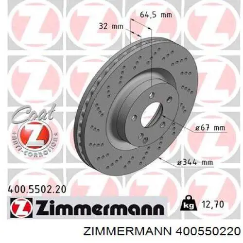 400550220 Zimmermann disco de freno delantero