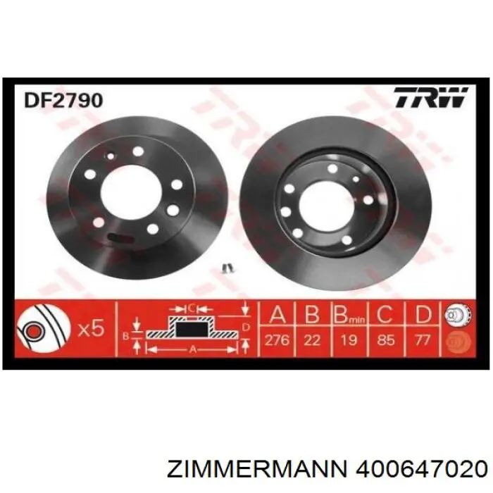 Comprar 400647020 Zimmermann Freno de disco delantero