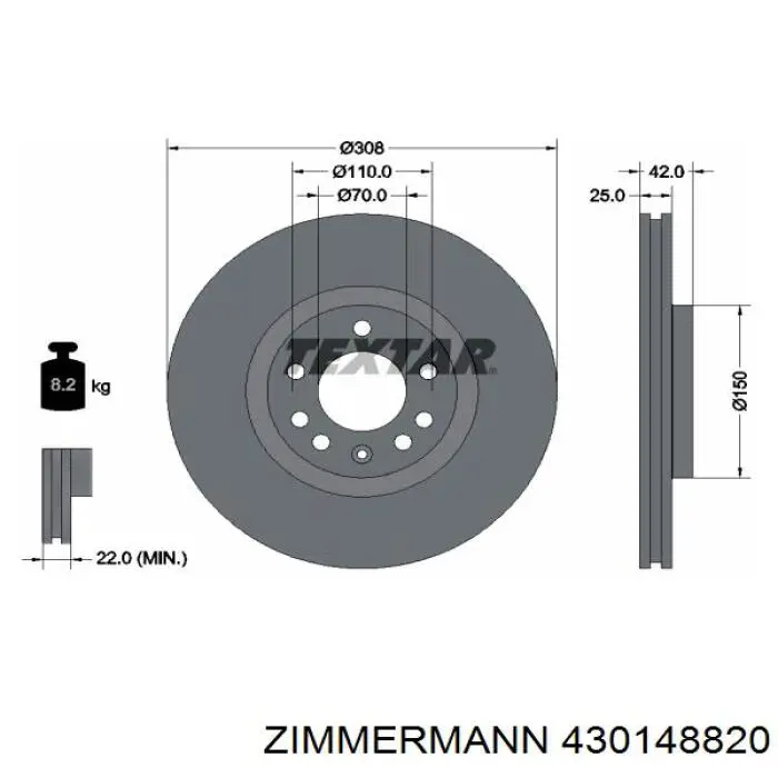 430148820 Zimmermann disco de freno delantero