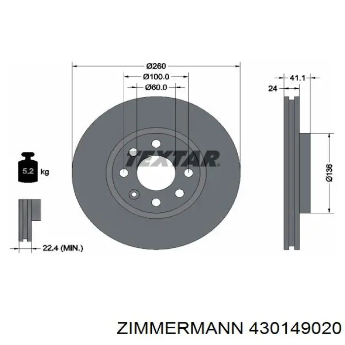430149020 Zimmermann disco de freno delantero
