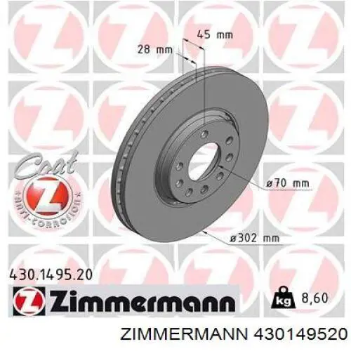 430149520 Zimmermann disco de freno delantero