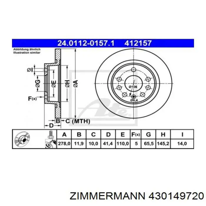 430149720 Zimmermann Freno de disco trasero