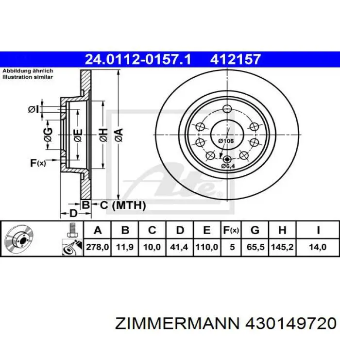 Disco de freno trasero Zimmermann 430149720 precio, desde 29,09 EUR