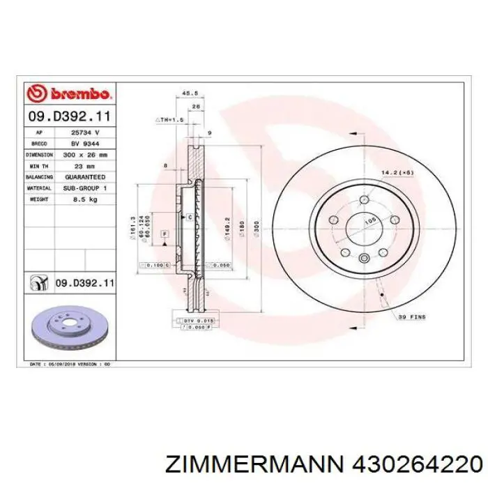 430264220 Zimmermann freno de disco delantero