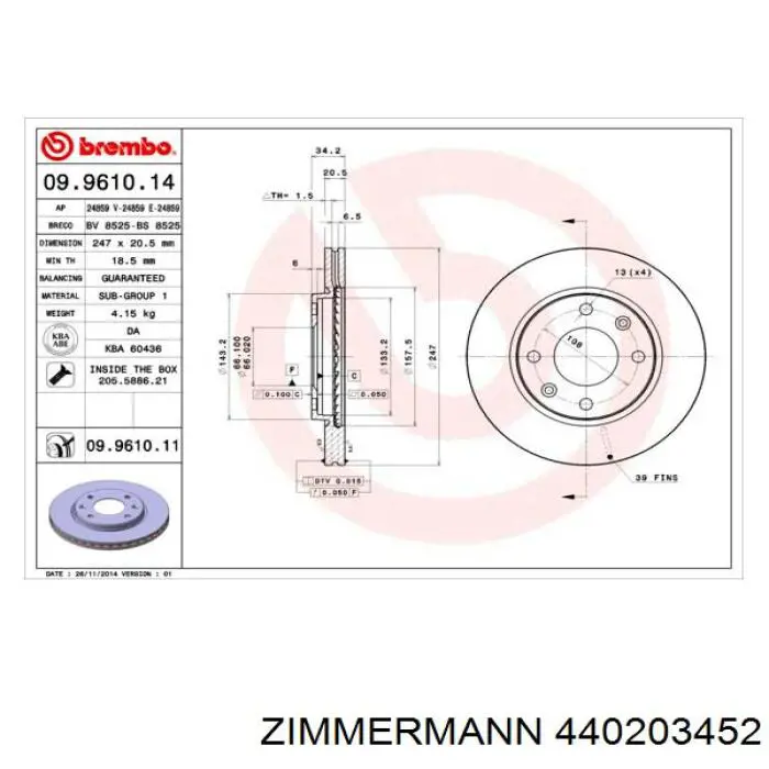 Freno de disco delantero Peugeot 205 1 741A, C